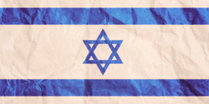 The flag of Israel with the appearance of being paper that was once folded or crumpled.